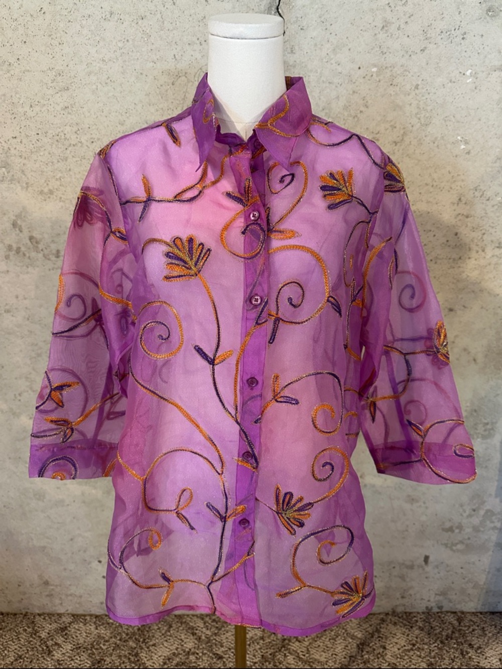 Vintage Y2K Sheer Embroidered Statement Top Fairycore Size XL